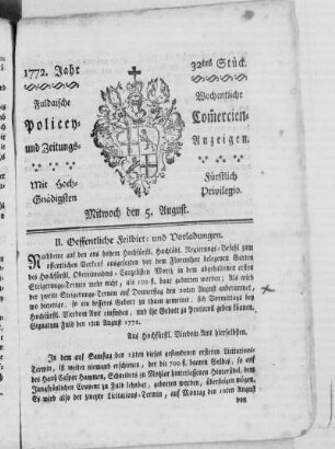 32tes Stück, Ausgabe vom 5. August 1772