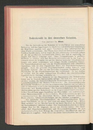Bodenkredit in den deutschen Kolonien.