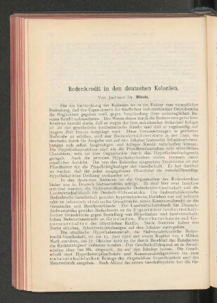 Bodenkredit in den deutschen Kolonien.