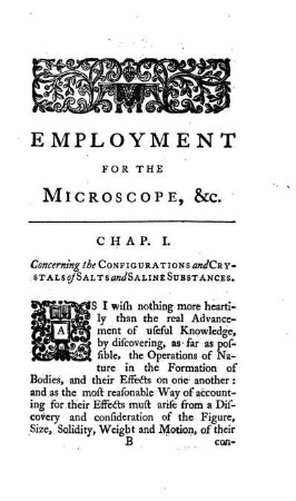 Chap. I. Concerning the Configuration and Crystals of Salts and saline Substances