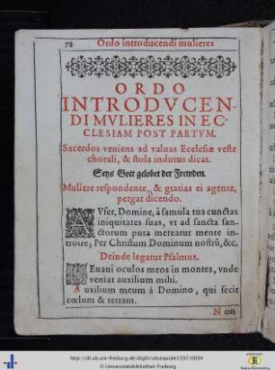 11. Ordo Introducendi Mulieres in ecclesiam post partum.