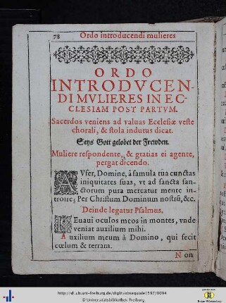 11. Ordo Introducendi Mulieres in ecclesiam post partum.