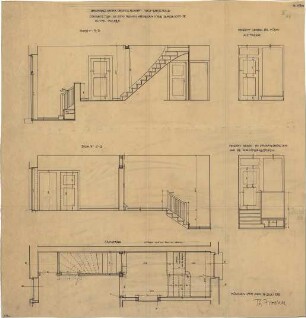Fischer, Theodor; München - Laim, Gunzenlehstr.; Wohnsiedung Bauhandwerk-Gesellschaft Neu-Westend - Baublock IV Vorplatztyp zu den Reihenhäusern (Grundriss, Ansichten, Schnitte)