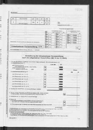 Umsatzsteuer-Voranmeldung 1976 USt 1 A, USt 1 B
