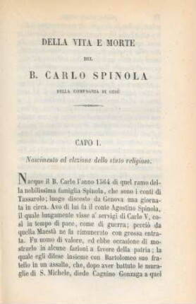 Capo I. Nascimento ed elezione dello stato religioso