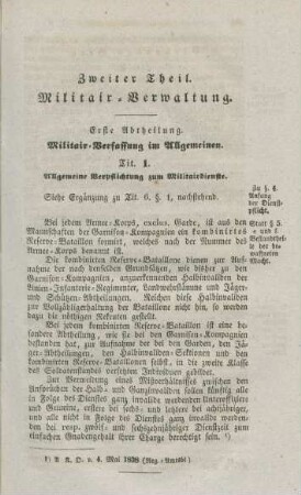 Zweiter Theil. Militair-Verwaltung.