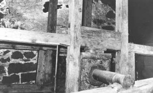 Schwepnitz-Cosel. Bollbuck Mühle, Wasserrad, Detail, März 1984, Repro (Bildersammlung Hubertus Boden, Klipphausen)