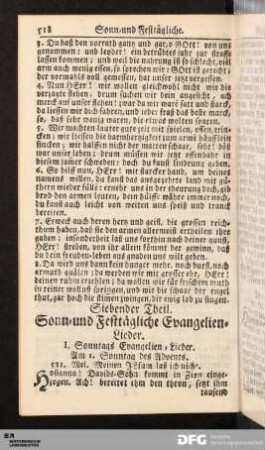 Siebender Theil. Sonn- und Festtägliche Evangelien-Lieder.