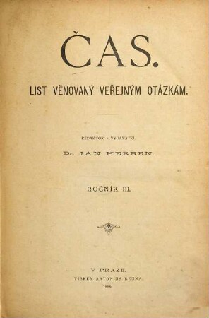Čas : list věnovaný veřejným otázkám. 3. 1889