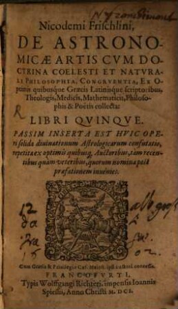 De astronomicae artis cum doctrina coelesti et naturali philosophia congruentia