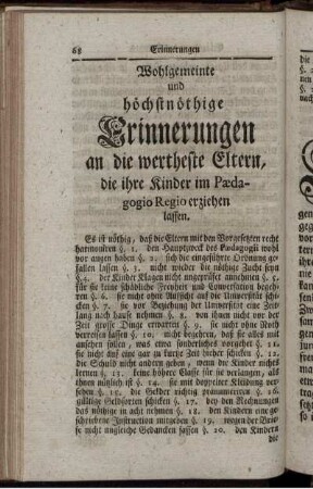 Wohlgemeinte und höchstnöthige Erinnerungen an die wertheste Eltern, ...