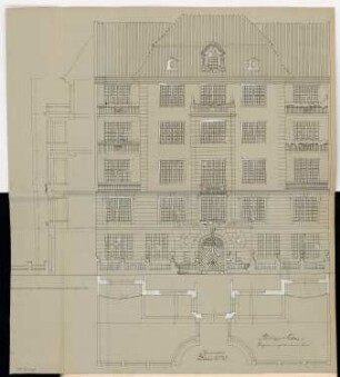 Berliner Wohnhausfassade Monatskonkurrenz März 1905: Aufriss der Fassade, Vertikalschnitt, Horizontalschnitt
