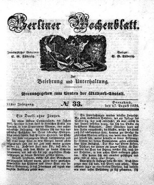 No. 33, Sonnabend, den 17. August 1839.