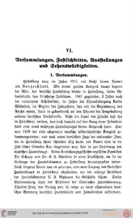 VI. Versammlungen, Festlichkeiten, Ausstellungen, Sehenswürdigkeiten
