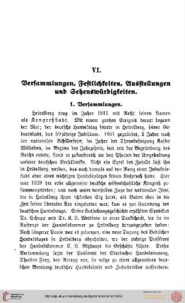 VI. Versammlungen, Festlichkeiten, Ausstellungen, Sehenswürdigkeiten