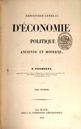 Repertoire général d'économie politique ancienne et moderne. III