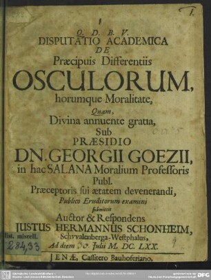 Disputatio Academica De Praecipuis Differentiis Osculorum horumque Moralitate ...