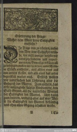 Erörterung der Frage: Woher dem Meer seine Saltzigkeit entstehe?