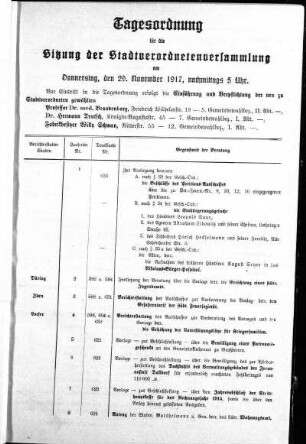 Anlage: Tagesordnung für die Sitzung, 24. Dezember 1917