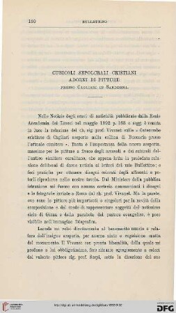 5.Ser.3.1892: Cubicoli sepolcrali cristiani adorni di pitture presso Cagliari in Sardegna