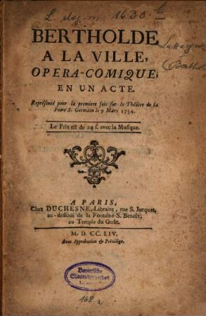 Bertholde à la ville : Opera-comique, en un acte