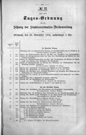 Tages-Ordnung, 23. November 1904