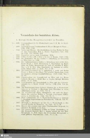 Verzeichnis der benutzten Akten