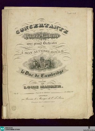 Concertante pour Quatre Violons avec grand Orchestre : Op. 55