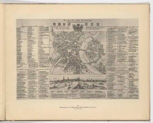 Stadtplan von Dresden von 1758/59 mit den Zerstörungen des Siebenjährigen Krieges sowie einer Stadtansicht von Nordosten, zahlreiche Erläuterungen und Hausbesitzerverzeichnis, aus dem Atlas zur Geschichte Dresdens von 1898