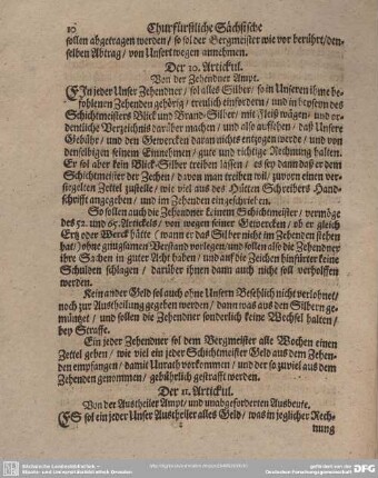 Der 10. Artickul. Von der Zehendner Ampt.