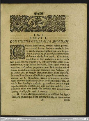 Caput I. Continens Generalia Quaedam
