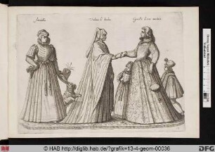 [Junge Frau, Witwe aus London und eine verheiratete Frau mit Kindern, in unterschiedlicher Kleidung. Kostümkunde.]
