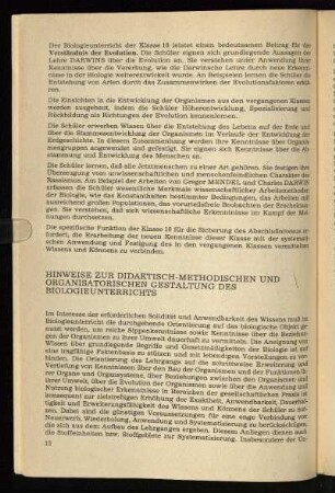 Hinweise zur Didaktisch-Methodischen und Organisatorischen Gestaltung des Biologieunterrichts
