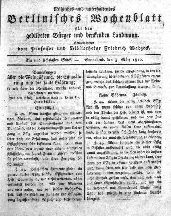 Ein und sechzigstes Stueck, Sonnabend, den 3. März 1810.