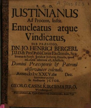 Justinianus Ad Prooem. Instit. Enucleatus atque Vindicatus