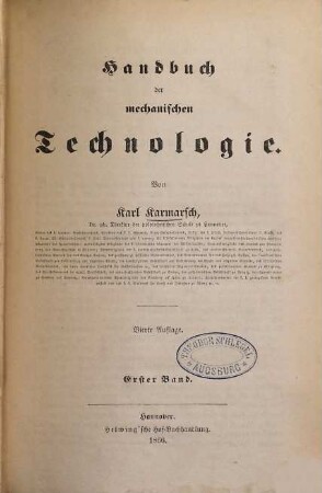Handbuch der mechanischen Technologie, 1