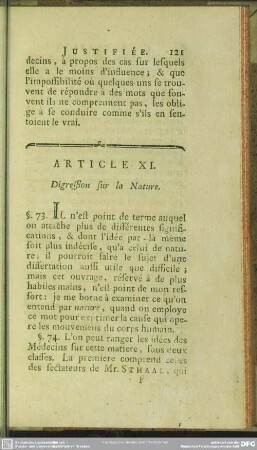Article XI. Digression sur la Nature