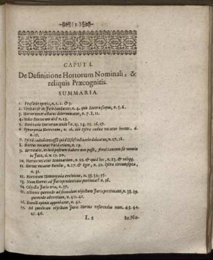 Caput I. De Definitione Hortorum Nominali, & reliquis Præcognitis.