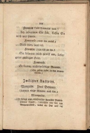 Zwölfter Auftritt. Mosquito. Zwei Bediente. [...]