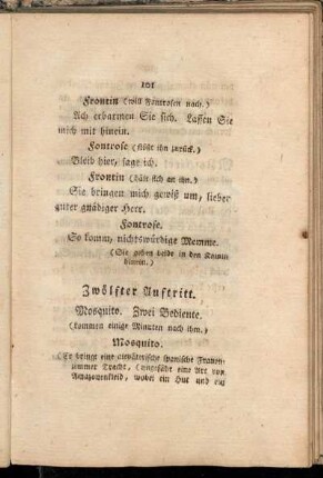 Zwölfter Auftritt. Mosquito. Zwei Bediente. [...]