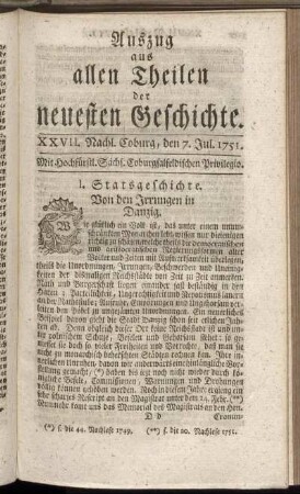 XXVII. Nachl. Coburg, den 7. Jul. 1751.