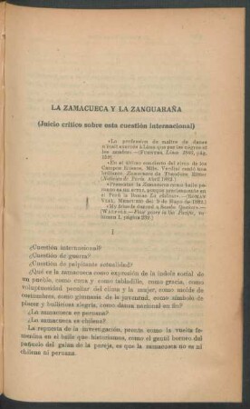 La Zamacueca y la Zanguaraña - (Juicio crítico sobre esta cuestión internacional)
