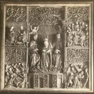 Altarschrein mit Passion Christi und Könung Mariens : Altarschrein mit Passion Christi und Könung Mariens. Holz, geschnitzt, gefaßt. Meißen, Frauenkirche