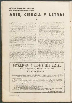Arte, Ciencia y Letras : Oficina Argentino Chilena de Intercambio Intelectual