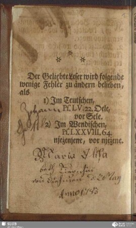 Der Geliebte Leser wird folgende wenige Fehler zu ändern belieben