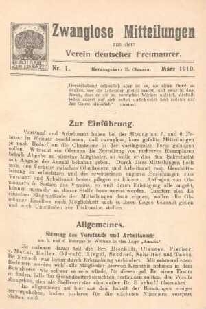 Nr. 1. März 1910.