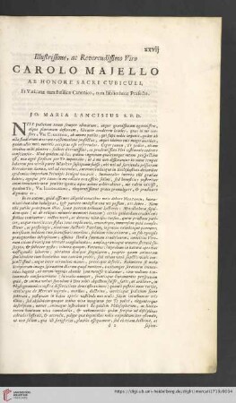 Illustrissimo, ac Reverendissimo Viro Carolo Majello ab honore sacri cubiculi, et Vaticanæ tum Basilicæ Canonico, tum Bibliothecæ Præfecto