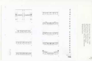 Sanierung Schöneberg, Berlin-Schöneberg (Diplomarbeit bei Kurt Dübbers): Grundrisse Kellergeschoss, Erdgeschoss und 1. - 7. Obergeschoss 1:200