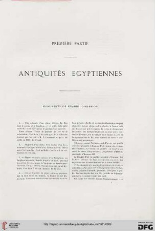 Première partie: Antiquités egyptiennes
