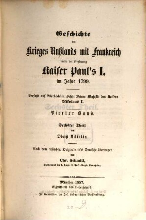 Geschichte des Krieges Rußlands mit Frankreich unter der Regierung Kaiser Paul's I. im Jahre 1799, 4. Sechster Theil